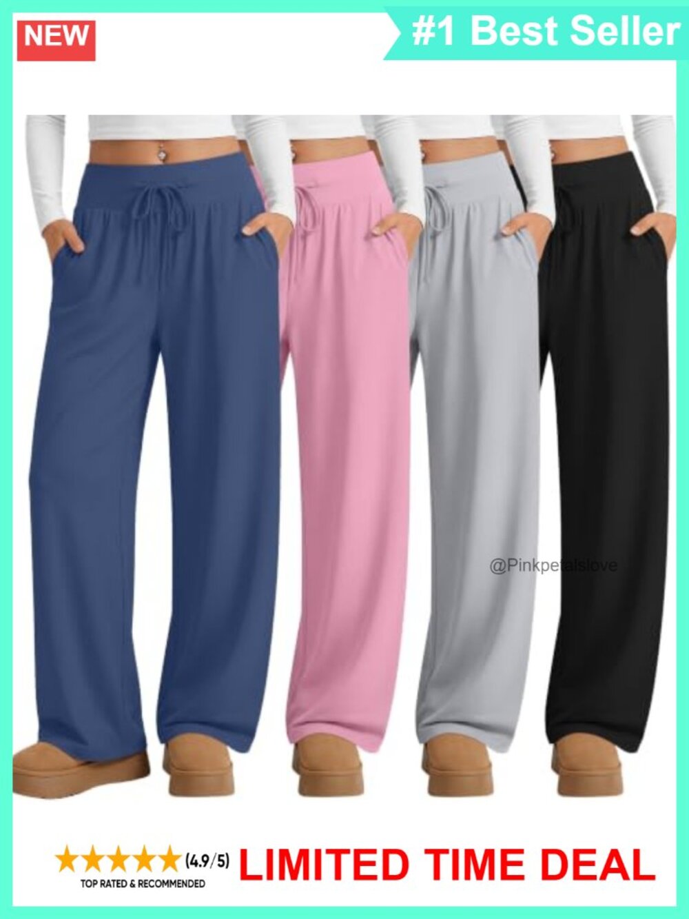 4 Pack Women's Wide Leg Lounge Pants Yoga Sweatpants Drawstring Pockets